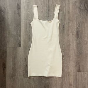 white zara square neck body con mini dress